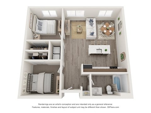 Floor plan for 2 beds, 1 bath, 820 sqft